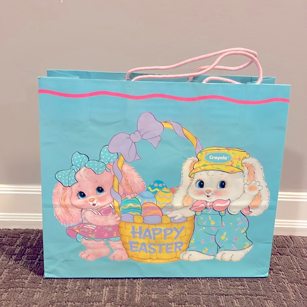 Vintage Gift Bag Vintage 1991 Hallmark Easter Paper Gifting Crayola Bunny Rabbit
